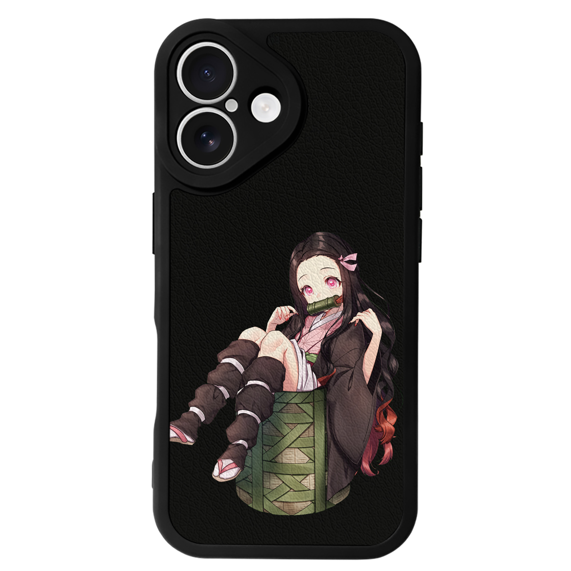 （画像用） 鬼滅の刃（きめつのやいば）竈門 禰󠄀豆子／かまど ねずこ Kamado Nezuko 【iPhone 16シリーズ対応】シリコンスマホケース（レザー調） 材質：シリコン